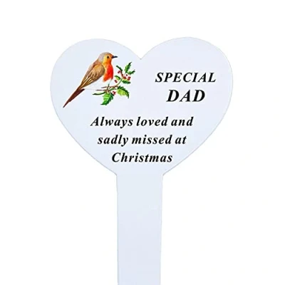 Image of Special Dad Christmas Robin Memorial Heart Remembrance Verse Ground Stake
