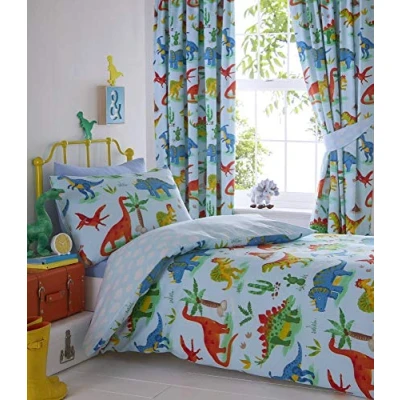 Image of Kids Club Dinosaurs Bed Duvet Cover and 2 Pillowcases Set, Polyester Cotton, Blue, Double