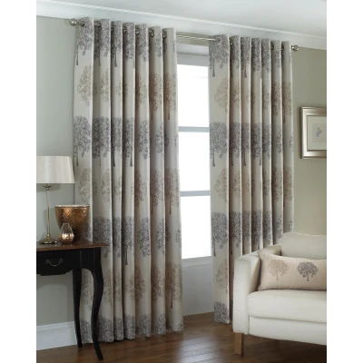 Image of Paoletti Oakdale Tree Motif Eyelet Curtains in Silver Size 168cm (w) x 137cm (l)