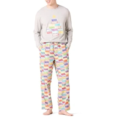 Image of Amazon Essentials Disney Marvel Star Wars Men&#039;s Flannel Pyjama Sleep Sets, Holiday Bricks Mens, XS