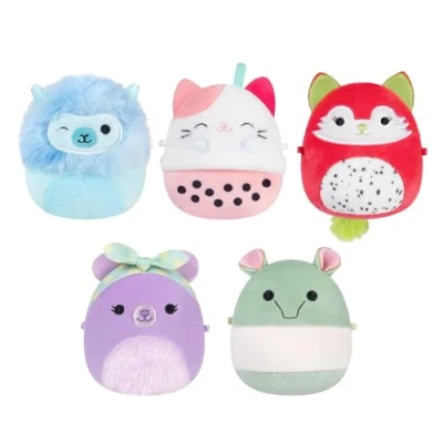 Image of Micromallows Squishmallows Original Plush 5 Pack Lavender Bear, Dragonfruit Fox, Calico Cat Boba Tea, Tapir, Alpaca