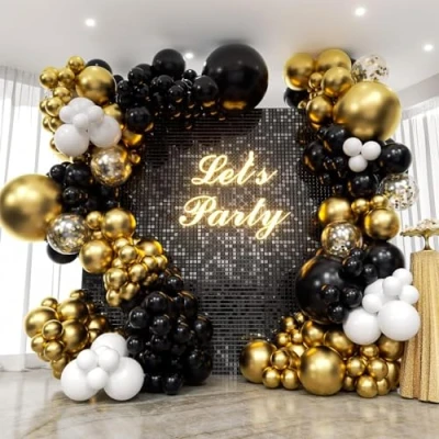 Image of Black Gold Balloon Arch Kit,132 and Garland Kit with White Balloons for Men Boy Birthday Party Decoration,Graduation,Wedding,New Year,Anniversary,Retirement