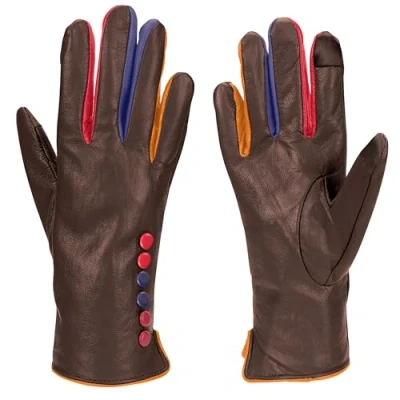 Image of Vera Tucci TIFFANY G01 Chocolate Brown Designer Luxurious Leather Gloves Originals Winter For Women Mittens (CHOCOLATE, SM)