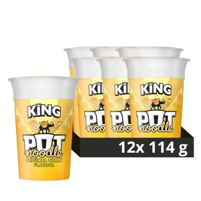 Image of Pot Noodle Original Curry King instant vegetarian snack quick to make noodles 12x 114 g