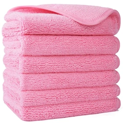 Image of POLYTE Premium Lint Free Microfibre Washcloth Face Towel, 33 x cm, Set of 6 (Pink)