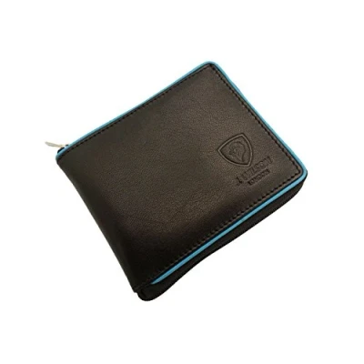 Image of J. Wilson London Mens Designer Zip Around Genuine Soft Real Leather Wallet Credit Card Holder Purse (Turquoise/Black)