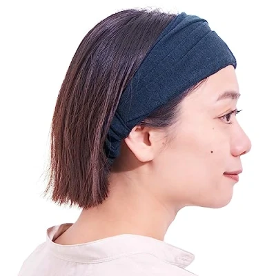 Image of Wide ORGANIC Cotton bandana Headband Womens Mens headbands Headwrap Elastic Head Bands Navy M