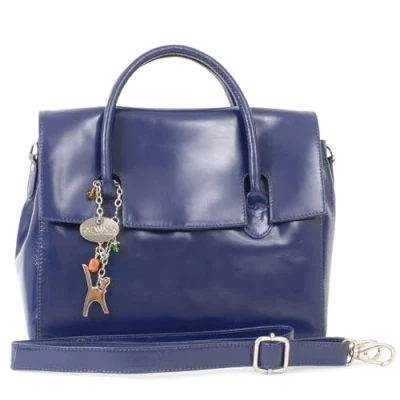 Image of Catwalk Collection Handbags Women&#039;s Leather Crossbody Bag With Top Handle Medium A5 Work Tote Detachable Shoulder Strap ELLA Blue