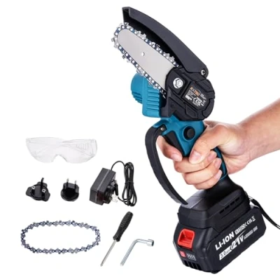 Image of KATSU FIT BAT 21V Brushless Cordless Mini Chainsaw 4 Inch with 3.0Ah Battery and Charger, Extra Chain, Lightweight Portable for Garden Tree Branches Trimming Pruning Wood Cutting
