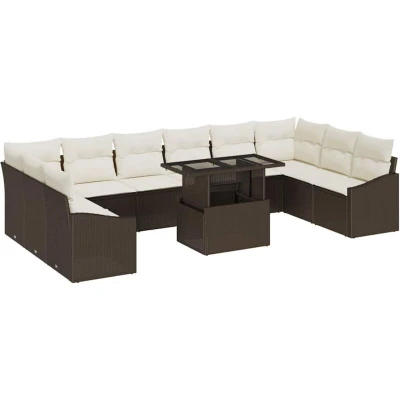 Image of vidaXL 11 Piece Garden Sofa Set with Cushions Brown Poly Rattan