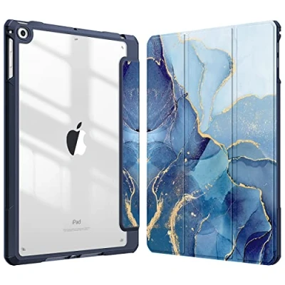 Image of FINTIE Hybrid Case Compatible with iPad 6th Generation (2018) / 5th (2017) Air 2 1 9.7 inch Shockproof Hard Shell Clear Cover w/Pencil Holder, Ocean Blue