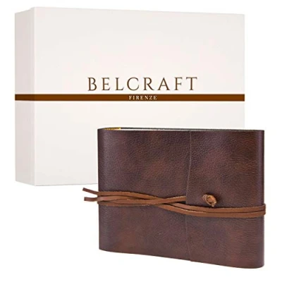 Image of Tivoli Medium Recycled Leather Bound Photo Album, Made in Italy, Memory Scrapbook, Picture Album 6x4, A5 (16x21 cm) Brown