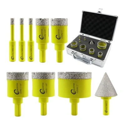 Image of Diamond Core Drill Bits Set 9pcs（6/6/6/20/25/32/35/50mm+35mm Beveling Chamfer Bit) Hole Saw Kit with Triangle Shank for Porcelain Tile Ceramic Granite Marble SANLEETEK