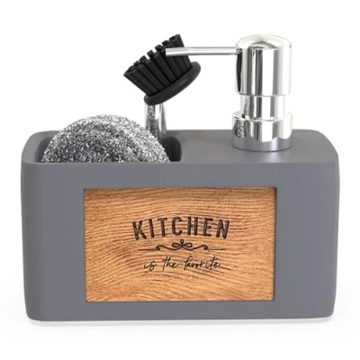 Image of CHILL HOUSE Grey Soap Dispenser Kitchen Sink Organizer Accessories Fairy