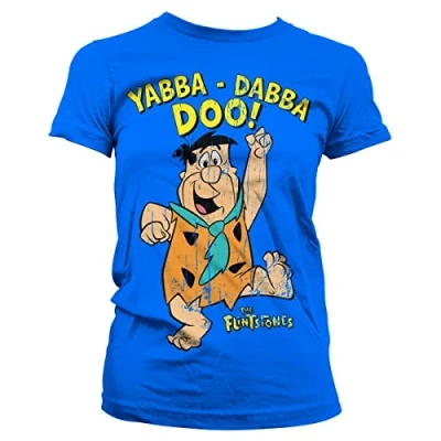 Image of the flintstones Officially Licensed Yabba Dabba Doo Women T Shirt (Blue), Medium