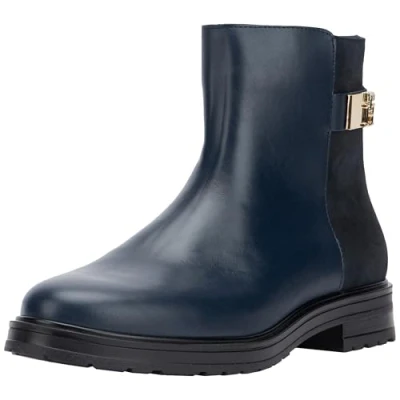 Image of Tommy Hilfiger Women’s Leather Boots, Blue (Space Blue), 6
