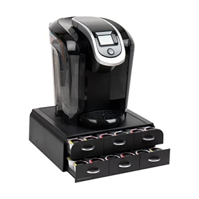 Image of Mind Reader Anchor Collection Coffee Capsule Drawer, 2 Tier, 6 72 Capsules, Countertop Organiser, Machine Base, Black
