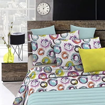 Image of Italian Bed Linen Fantasy Sheet Set in Printed Microfiber, cerchi astratti, Single