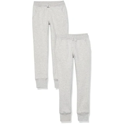Image of Amazon Essentials Girls&#039; Joggers, Pack of 2, Light Grey Heather, 9 Years