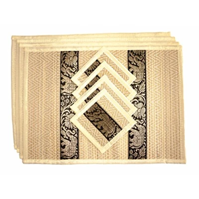 Image of CCcollections Hand Woven Wicker Reed Placemats Coaster Set Alternative to Plastic Heat Resistant Thai Style Durable Easy Clean for Dining Table of 4 (Medium White)
