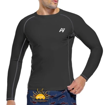Image of MEETWEE Men Swimming Shirt UV Swim Top Short/Long Sleeve UPF 50+ Rash Guard Vest T Sun Protection Surfing Diving