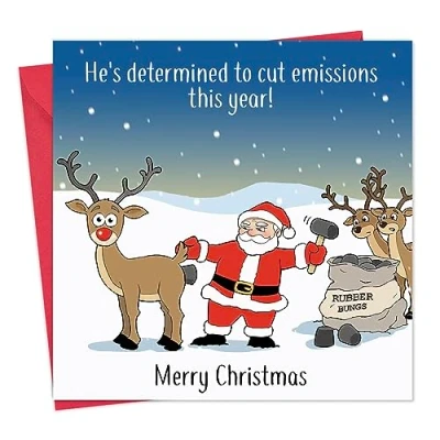 Image of Twizler Funny Christmas Card Santa Emissions Merry Humour Xmas Mens for Him Husband Son Dad Womens Her Wife Daughter Mum Happy Holidays