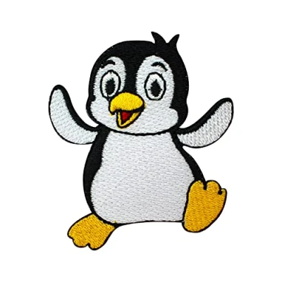 Image of Cute Penguin Patch, Animal Cartoon Kids Patch Embroidered Iron on Sew Badge for Clothes etc. 7.5x6.5cm