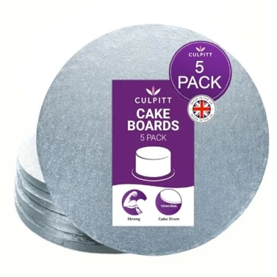 Image of Culpitt 10&quot; Round Silver Cake Drum Board Pack of 5 (Individually Wrapped), Fern, IRD10