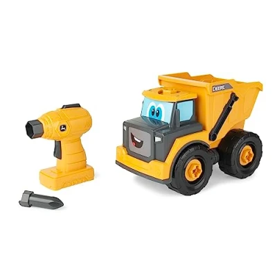 Image of John Deere Kids Build A Buddy Yellow Dump Truck 13 Piece Take Apart Toy with Battery Powered Drill Childs Farm Cars Educational STEAM Toys and STEM Plus 18 Month Old Baby