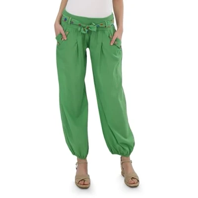 Image of Malito more than fashion Women&#039;s Baggy Trousers in Plain Colours Lightweight Fabric Super Leisure for the Beach Harem Casual 3417, Green, 8/14 UK