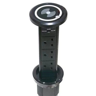Image of Leyton Lighting POW 6M B Motorised Pop up Socket Power Port, QI &amp; USB Charger, Black