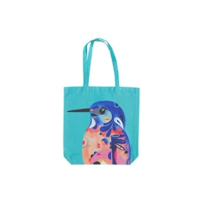 Image of Maxwell &amp; Williams Pete Cromer Large Tote Bag, Azure Kingfisher Print, 100% Cotton, 42 x 41 cm