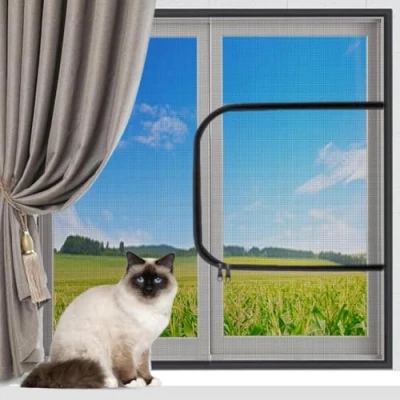 Image of Yuly Cat Window Protection Net Custom Size,Cats Safety Nets,Double Zipper Self Adhesive Anti Mosquito Insect Netting,Balcony Guard Screen Mesh