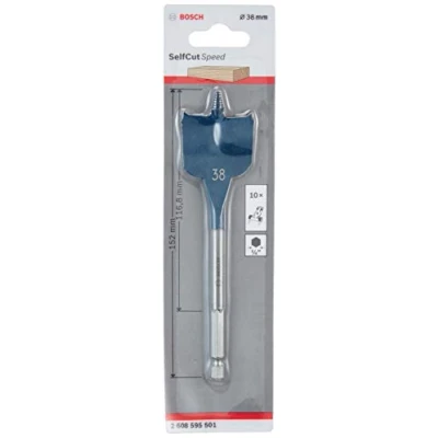 Image of Bosch Professional 2608595501 Selfcut Speed Flat Drill Bit, Hex Shank, 38mm x 152mm, Blue