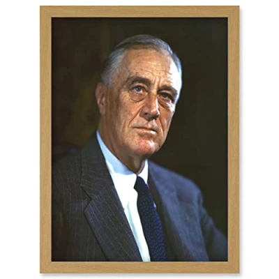 Image of Artery8 US President Franklin D Roosevelt Portrait Photo Artwork Framed Wall Art Print A4