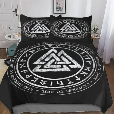 Image of Viking Myth Duvet Cover Set with Pillowcases Printed Bedding Zipper Closure Comforter 3 Pieces Hypoallergenic Soft Microfiber Quilt Double (200x200cm)