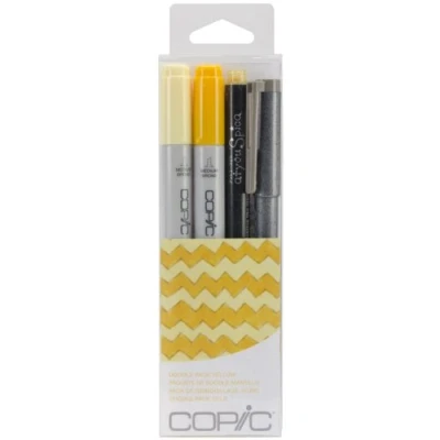 Image of Copic Ciao Coloured Marker Pen Doodle Pack of 4 Yellow, For Art &amp; Crafts, Colouring, Graphics, Highlighter, Design, Anime, Professional Beginners, Supplies Colouring Books