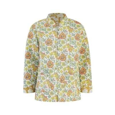 Image of Yumi Yellow Floral Print Reversible Cotton Quilted Jacket 10