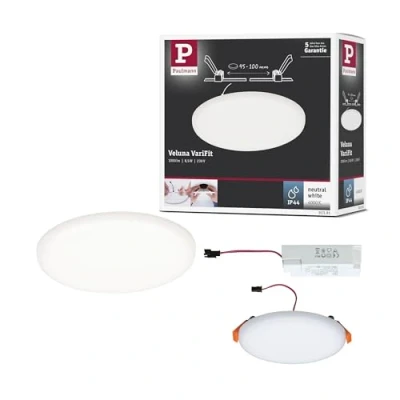 Image of Paulmann 92391 LED panel recessed luminaire Veluna VariFit IP44 neutral white 125mm round incl. 1x8.5 watt ceiling satin lamp plastic living room 4000 K