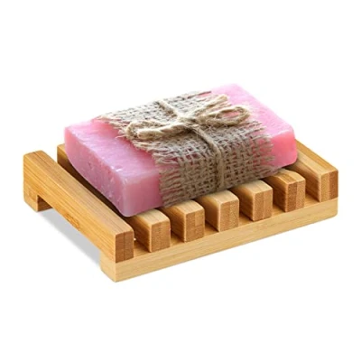 Image of Relaxdays Bamboo Dish, Grid Design, Moisture Resistant Bathroom Soap Holder, Shower, Sink, WXD 11.5 x 8.5, Natural, 2.5 8.5 cm