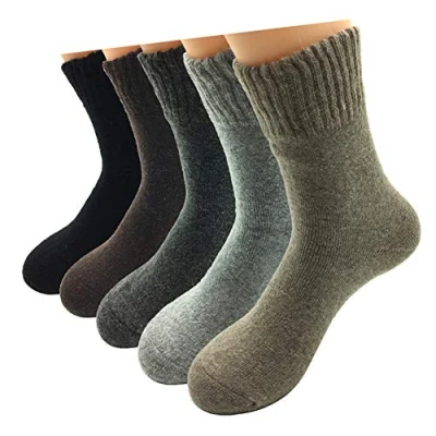 Image of Sumery Su Thick Wool Socks Men Warm Winter Cashmere Breathable Vintage Socks, 5 Pairs/Lot