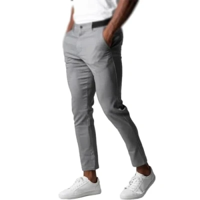 Image of Active Chinos Pants Men, Lifestyle Pants, Trousers Loose Fit Straight Legs Elastic Casual for Men (Grey,S)