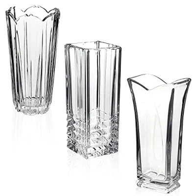 Image of Clear Heavy Cut Glass Flower Vase Home Decor Wedding Gift Elegant (Square)