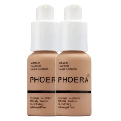 Image of Glamza Phoera Foundation Full Coverage Makeup Set 24hr Long Lasting Oil Control Soft Smooth Matte Flawless Concealer Cream Inc x2 30ml &amp; Silicone Blender Sponge (101 Porcelain)