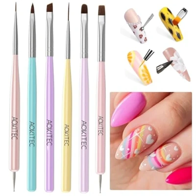 Image of Aokitec Nail Art Brushes Set Gel Polish Design Pen Painting Tools with Extension Brush Builder Dotting &amp; Liner for Salon at Home DIY Manicure Women