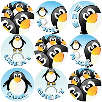 Image of 144 Penguin Fun Praise Words 30mm School Reward Stickers for Teachers