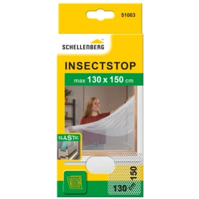Image of Schellenberg 51003 Fliegengitter, Elastic für Fenster mit Wetterschenkel, Montage ohne Bohren, INKL. Befestigungsband, 130 x 150 cm, Weiß Screen, Insect, Mosquito Protection for Window, White max