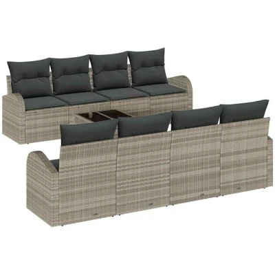 Image of vidaXL 9 Piece Garden Sofa Set with Cushions Light Grey Poly Rattan