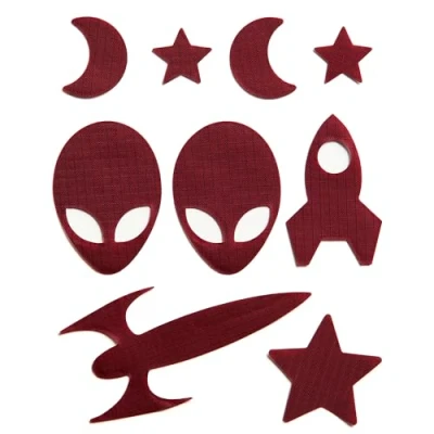 Image of Space Self Adhesive Down Jacket Repair Patches Waterproof, Tear Resistant, Pre Cut Nylon for Quick Repairs 9 Piece Set Coats, Sleeping Bags, Tents, &amp; Outdoor Gear Burgundy