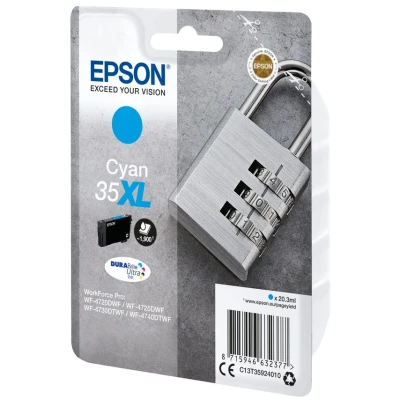 Image of Epson 35XL Cyan Padlock High Yield Genuine Ink, Claria Photo HD Ink Cartridge